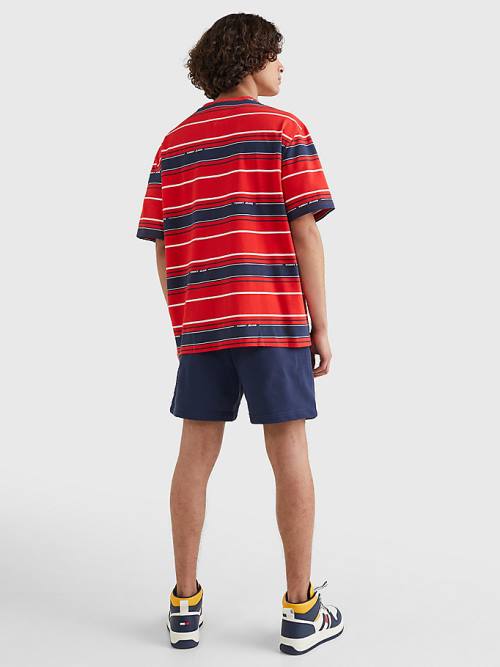 Tommy Hilfiger Stripe Organic Pamut Póló Férfi Kék | TH367DQF