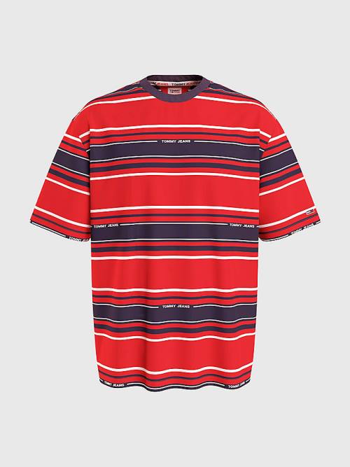 Tommy Hilfiger Stripe Organic Pamut Póló Férfi Kék | TH367DQF