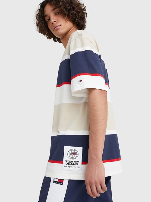 Tommy Hilfiger Stripe Organic Pamut Póló Férfi Bézs | TH613XQO