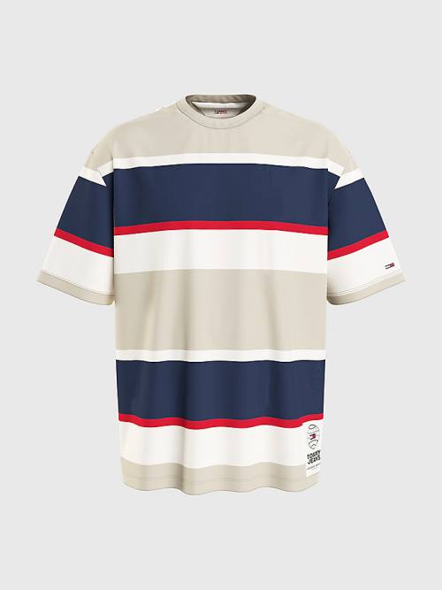 Tommy Hilfiger Stripe Organic Pamut Póló Férfi Bézs | TH613XQO