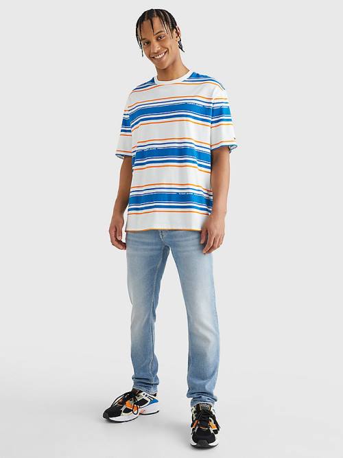 Tommy Hilfiger Stripe Organic Pamut Póló Férfi Fehér | TH621HWO