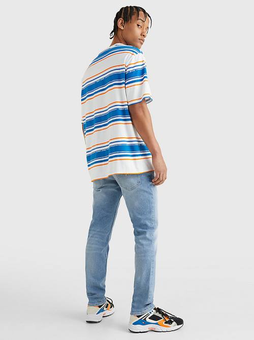 Tommy Hilfiger Stripe Organic Pamut Póló Férfi Fehér | TH621HWO