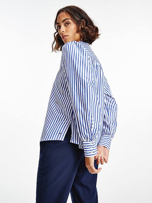 Tommy Hilfiger Stripe Relaxed Fit Frill Blúz Női Kék | TH356QYV