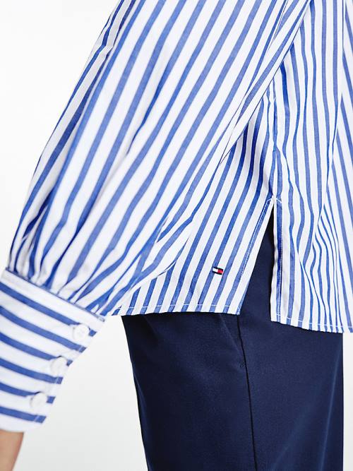 Tommy Hilfiger Stripe Relaxed Fit Frill Blúz Női Kék | TH356QYV