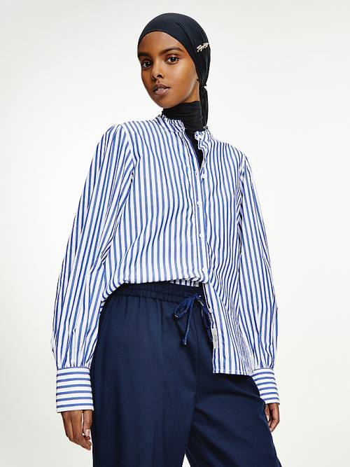 Tommy Hilfiger Stripe Relaxed Fit Frill Blúz Női Kék | TH356QYV