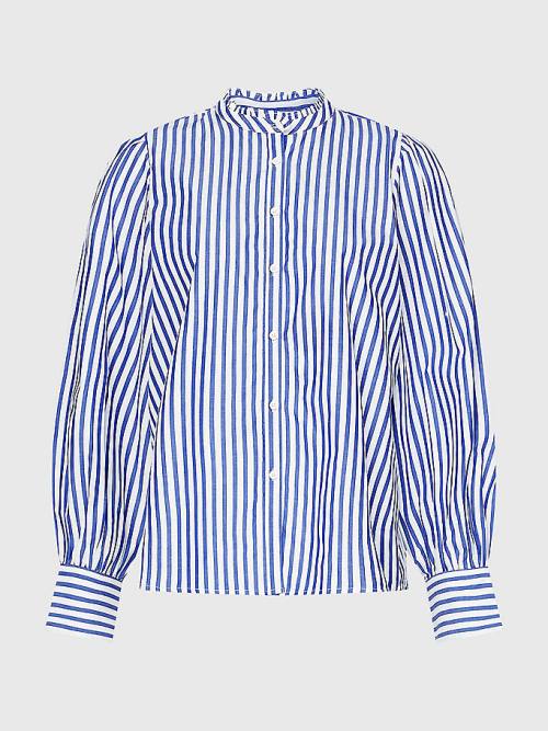 Tommy Hilfiger Stripe Relaxed Fit Frill Blúz Női Kék | TH356QYV