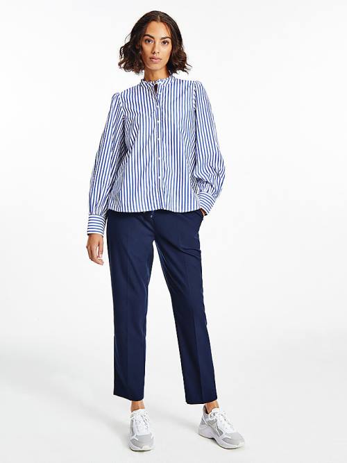 Tommy Hilfiger Stripe Relaxed Fit Frill Blúz Női Kék | TH356QYV