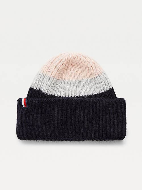 Tommy Hilfiger Stripe Rib-Knit Beanie Kalap Női Rózsaszín | TH694PRA