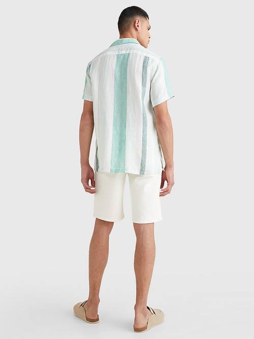 Tommy Hilfiger Stripe Rövid Sleeve Linen Ingek Férfi Zöld | TH589MAR