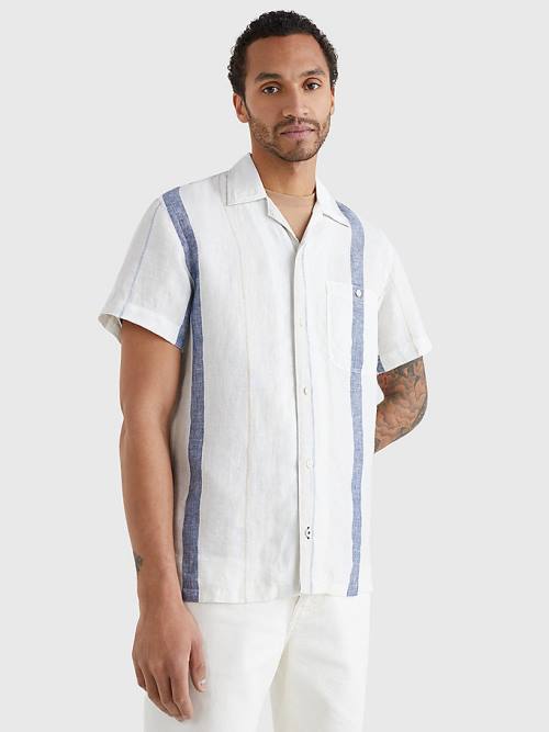 Tommy Hilfiger Stripe Rövid Sleeve Linen Ingek Férfi Bézs | TH602WOQ