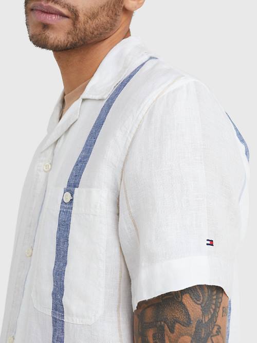 Tommy Hilfiger Stripe Rövid Sleeve Linen Ingek Férfi Bézs | TH602WOQ