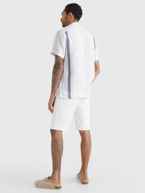 Tommy Hilfiger Stripe Rövid Sleeve Linen Ingek Férfi Bézs | TH602WOQ