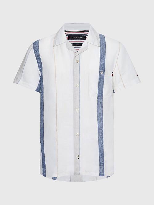 Tommy Hilfiger Stripe Rövid Sleeve Linen Ingek Férfi Bézs | TH602WOQ