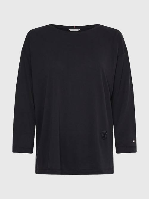 Tommy Hilfiger Sueded Relaxed Csónak Neck Póló Női Fekete | TH540JBY