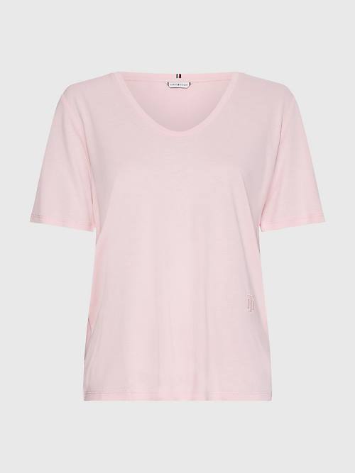 Tommy Hilfiger Sueded Scoop Neck Relaxed Póló Női Rózsaszín | TH391LMU