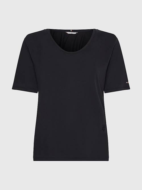 Tommy Hilfiger Sueded Scoop Neck Relaxed Póló Női Fekete | TH683LOC