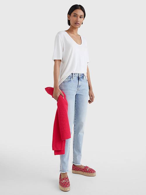 Tommy Hilfiger Sueded Scoop Neck Relaxed Póló Női Fehér | TH830KNC