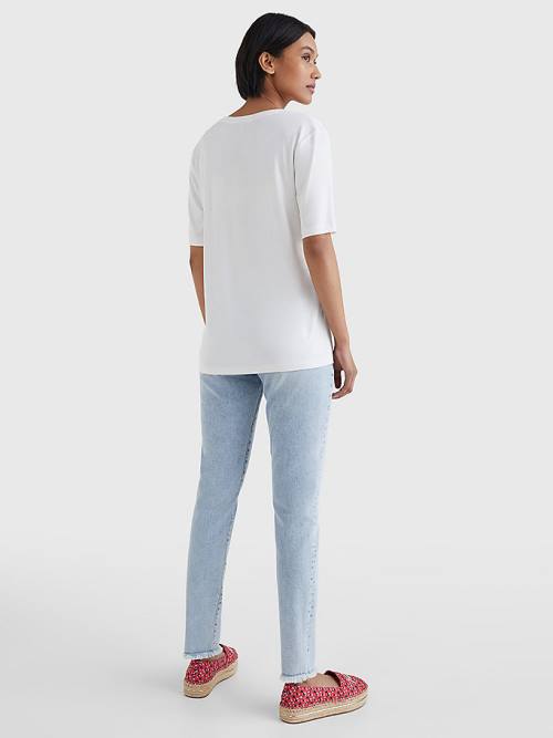 Tommy Hilfiger Sueded Scoop Neck Relaxed Póló Női Fehér | TH830KNC