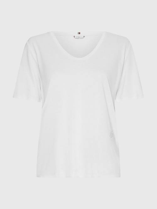 Tommy Hilfiger Sueded Scoop Neck Relaxed Póló Női Fehér | TH830KNC