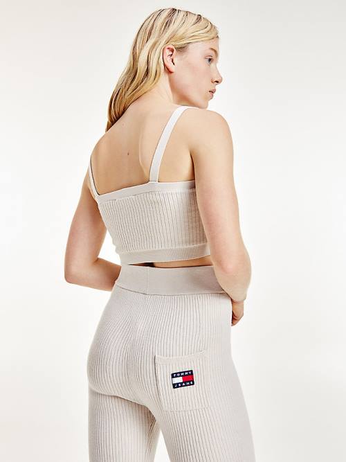 Tommy Hilfiger Super Cropped Badge Ribbed Cami Pulóverek Női Bézs | TH380CYZ