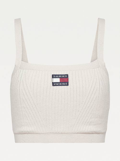 Tommy Hilfiger Super Cropped Badge Ribbed Cami Pulóverek Női Bézs | TH380CYZ