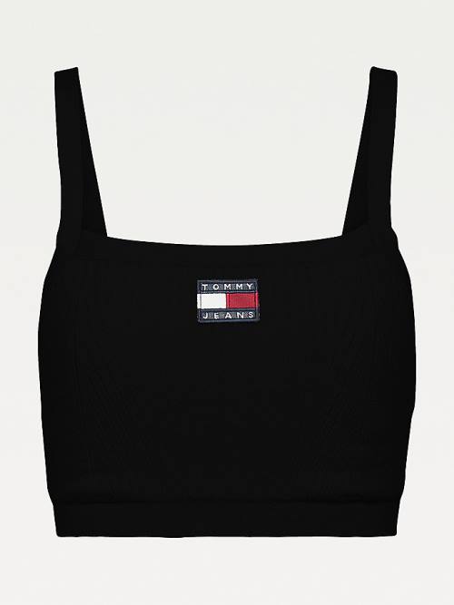 Tommy Hilfiger Super Cropped Badge Ribbed Cami Pulóverek Női Fekete | TH981MXZ