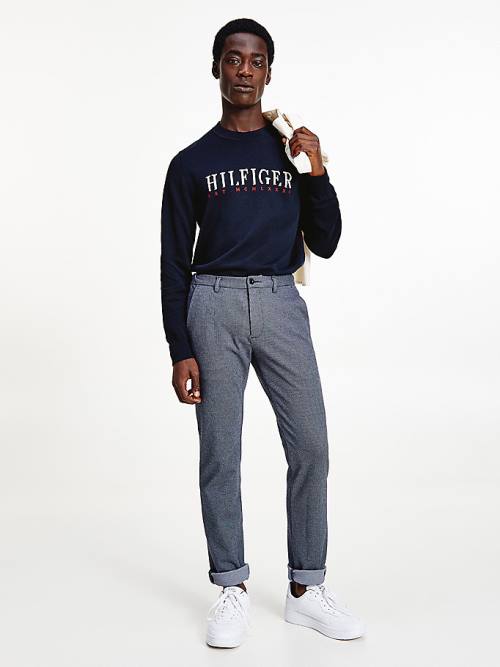 Tommy Hilfiger Supima Pamut Graphic Crew Neck Jumper Pulóverek Férfi Kék | TH690YJX