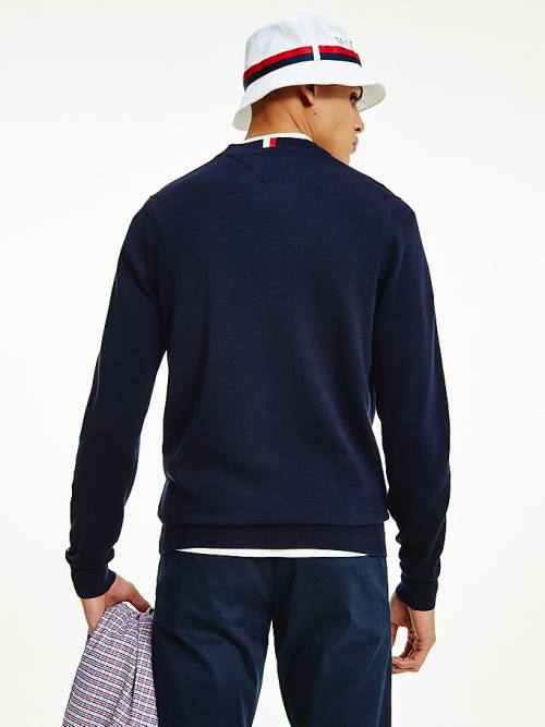 Tommy Hilfiger Supima Pamut Graphic Crew Neck Jumper Pulóverek Férfi Kék | TH690YJX