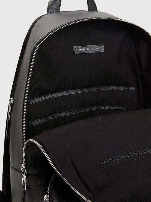 Tommy Hilfiger TH Business Bőr Backpack Táska Férfi Fekete | TH169HYN