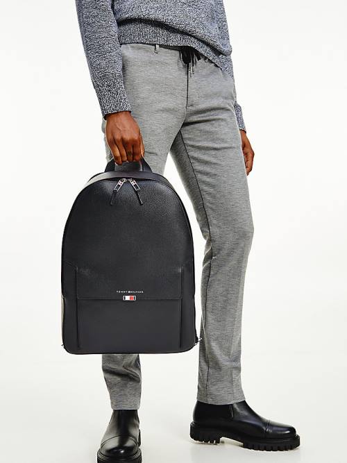 Tommy Hilfiger TH Business Bőr Backpack Táska Férfi Fekete | TH431KRP