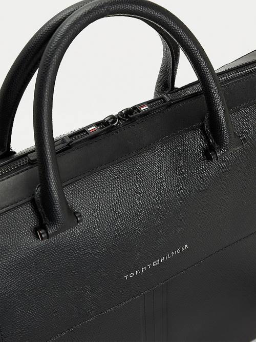 Tommy Hilfiger TH Business Slim Bőr Computer Táska Férfi Fekete | TH943PIG