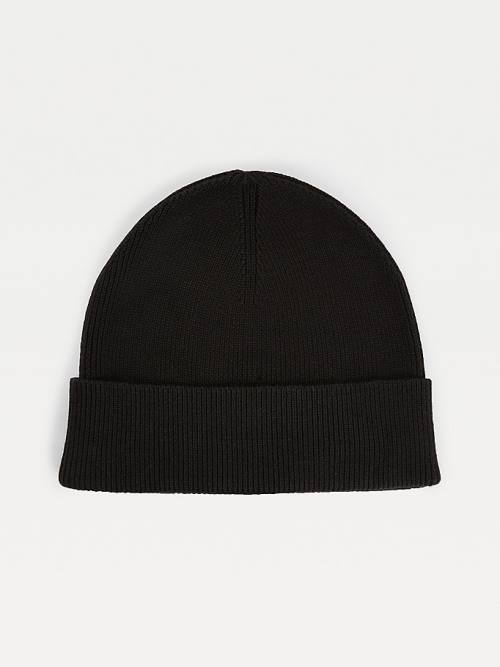 Tommy Hilfiger TH Established Knitted Pamut Beanie Kalap Férfi Fekete | TH183CHZ