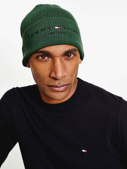 Tommy Hilfiger TH Established Knitted Pamut Beanie Kalap Férfi Zöld | TH260SCG