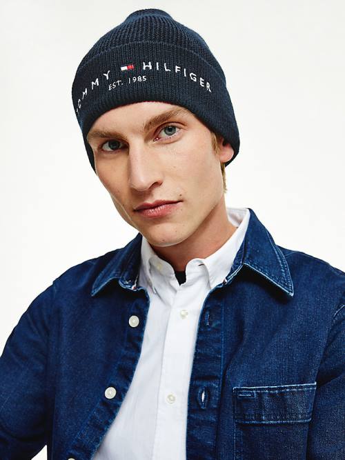 Tommy Hilfiger TH Established Knitted Pamut Beanie Kalap Férfi Kék | TH273TQX