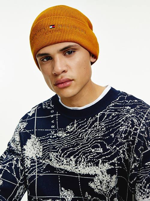 Tommy Hilfiger TH Established Wool Pamut Beanie Kalap Férfi Arany | TH523NXK