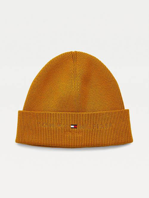 Tommy Hilfiger TH Established Wool Pamut Beanie Kalap Férfi Arany | TH523NXK