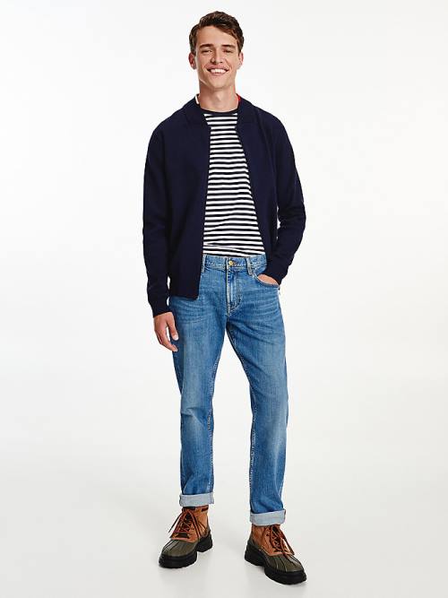 Tommy Hilfiger TH Flex Baseball Collar Zip-Thru Cardigan Pulóverek Férfi Kék | TH260ERC