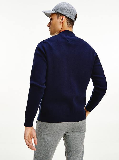 Tommy Hilfiger TH Flex Baseball Collar Zip-Thru Cardigan Pulóverek Férfi Kék | TH260ERC