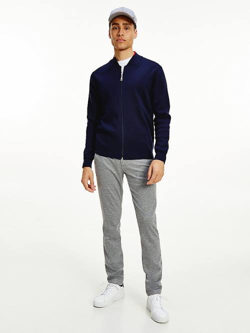 Tommy Hilfiger TH Flex Baseball Collar Zip-Thru Cardigan Pulóverek Férfi Kék | TH260ERC