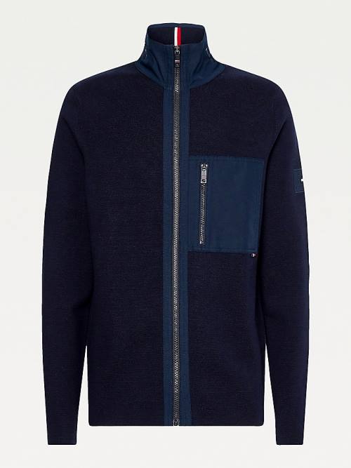 Tommy Hilfiger TH Flex Contrast Panels Zip-Thru Cardigan Pulóverek Férfi Kék | TH628BKF