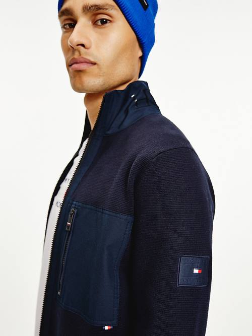 Tommy Hilfiger TH Flex Contrast Panels Zip-Thru Cardigan Pulóverek Férfi Kék | TH628BKF