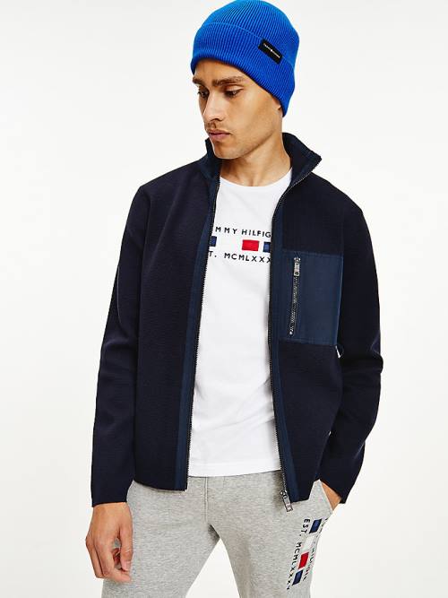 Tommy Hilfiger TH Flex Contrast Panels Zip-Thru Cardigan Pulóverek Férfi Kék | TH628BKF