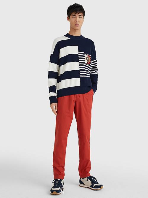 Tommy Hilfiger TH Flex Crest Stripe Jumper Pulóverek Férfi Kék | TH958HVM