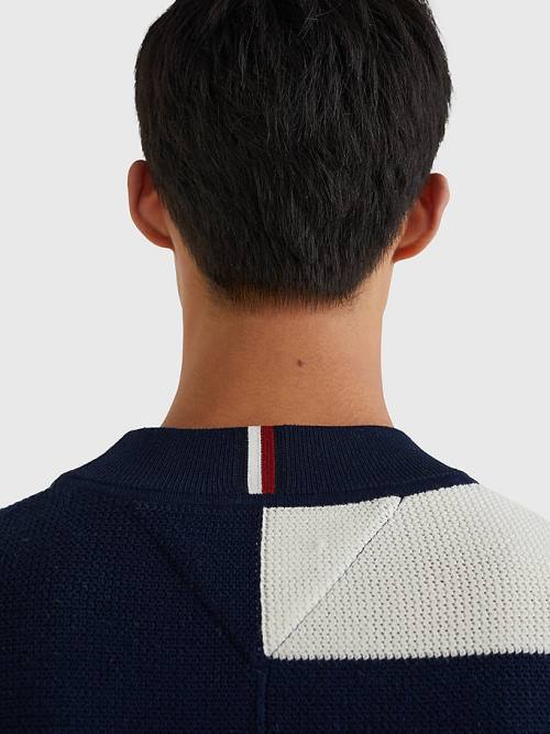 Tommy Hilfiger TH Flex Crest Stripe Jumper Pulóverek Férfi Kék | TH958HVM