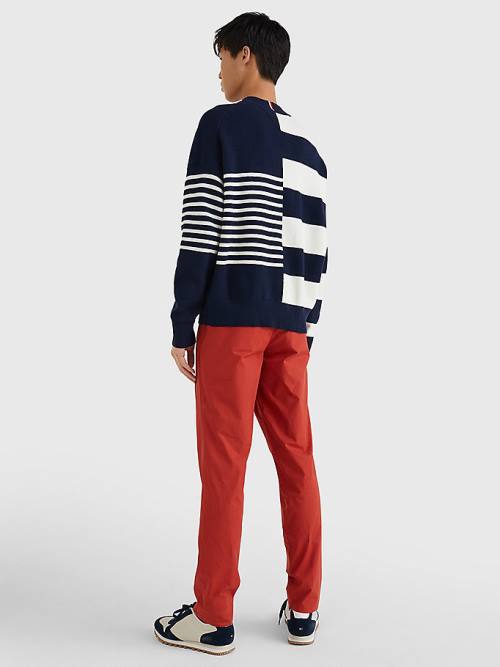 Tommy Hilfiger TH Flex Crest Stripe Jumper Pulóverek Férfi Kék | TH958HVM