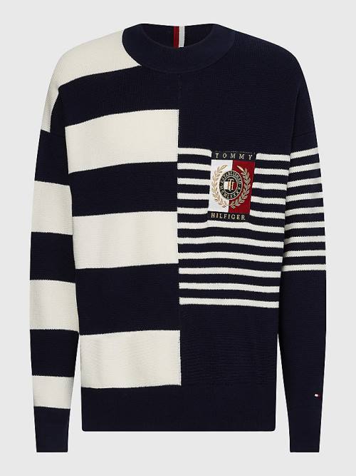 Tommy Hilfiger TH Flex Crest Stripe Jumper Pulóverek Férfi Kék | TH958HVM