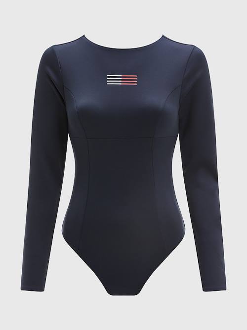 Tommy Hilfiger TH Flex Long Sleeve One-Piecesuit Fürdőruha Női Kék | TH798DIK