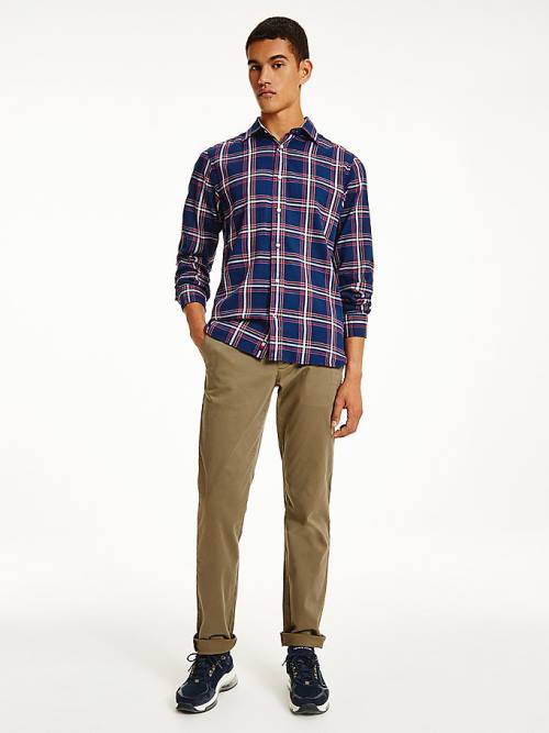 Tommy Hilfiger TH Flex Plaid Regular Fit Ingek Férfi Kék | TH718TCH