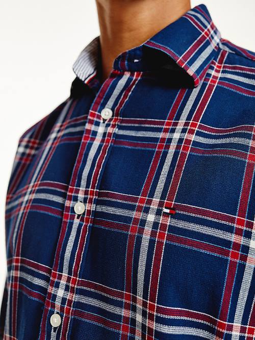 Tommy Hilfiger TH Flex Plaid Regular Fit Ingek Férfi Kék | TH718TCH