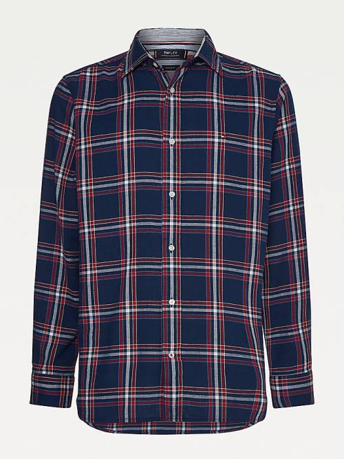 Tommy Hilfiger TH Flex Plaid Regular Fit Ingek Férfi Kék | TH718TCH